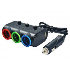 Разветвитель прикуривателя на 3 гнезда и 2 USB черный Разветвитель прикуривателя на 3 гнезда и 2 USB черный